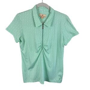 Sport Haley Green White Geometric Print 1/2 Zip Short Sleeve Kali Golf Polo Sz M